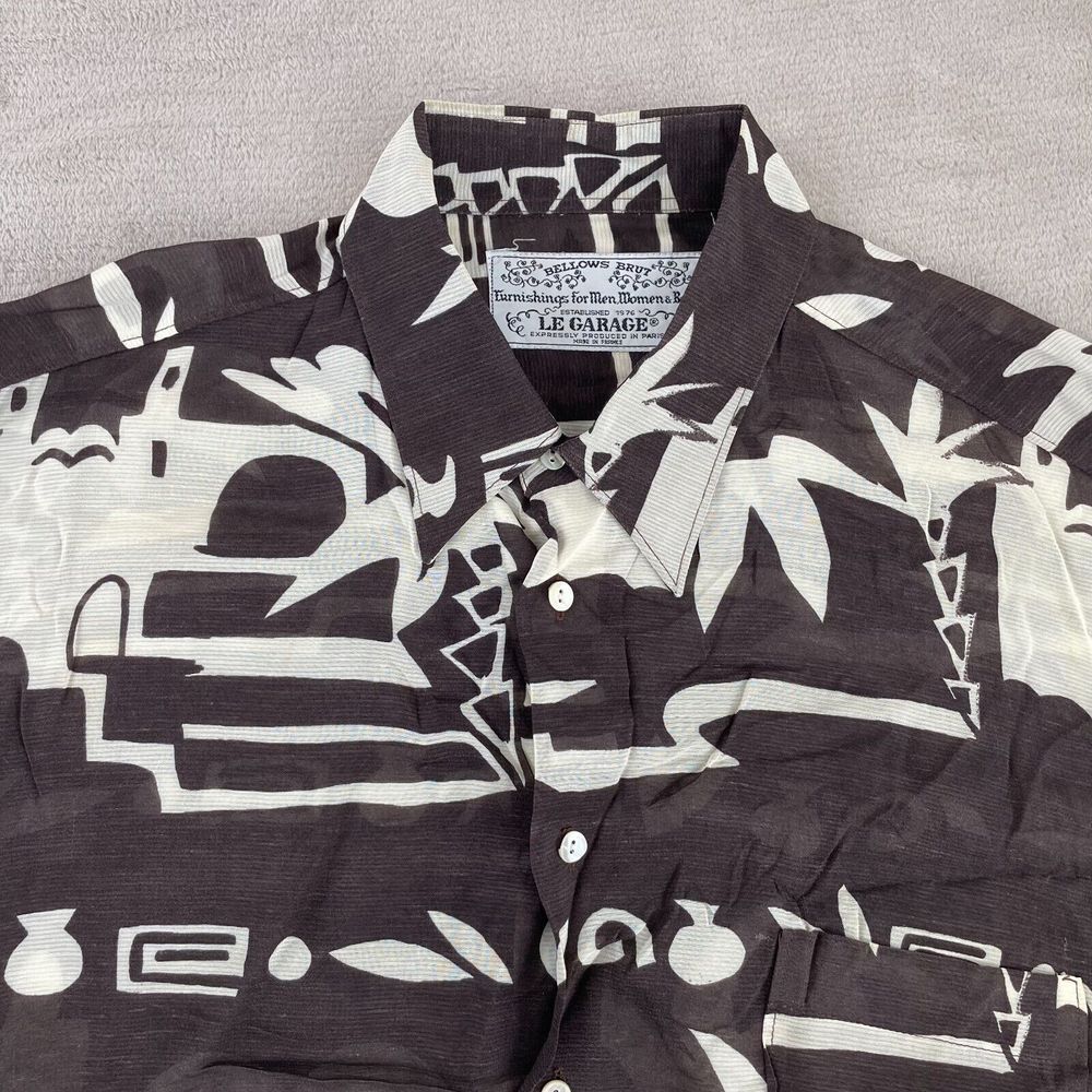 Vintage Bellows Brut Le Garage Shirt Men 2XL Brown Abstract AOP‎ France Viscose
